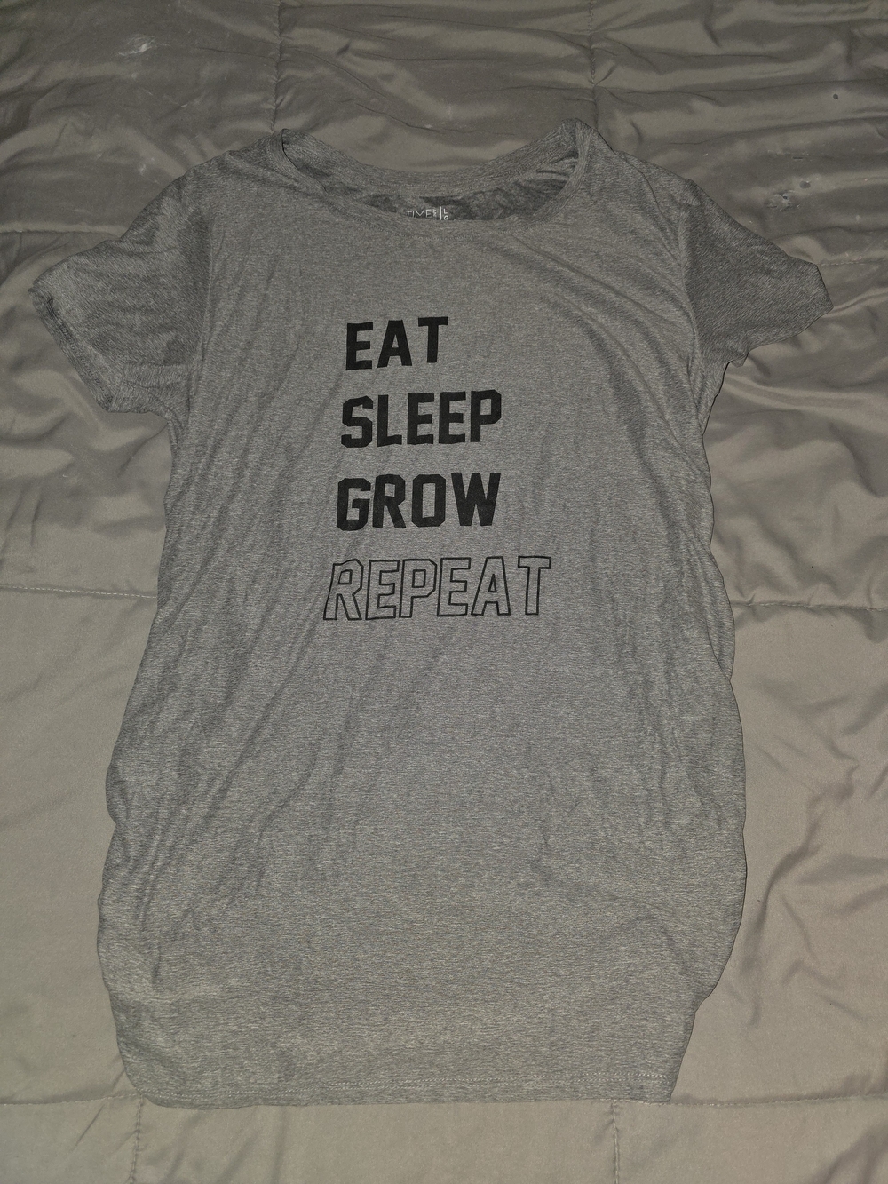 Time and Tru Gray Short Sleeve Tee with Eat Sleep Grow Repeat Graphic